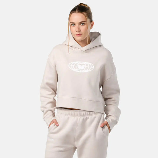Women's Globe Crop Hoodie - Bone