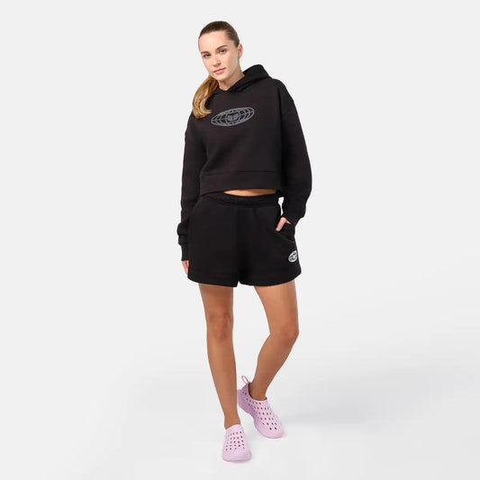 Women's Globe Crop Hoodie - Black